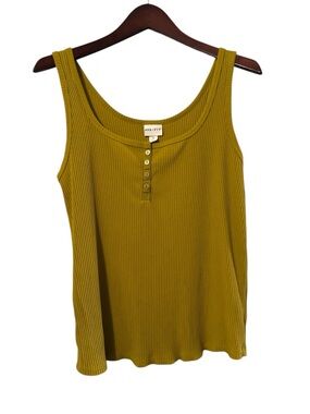 Ava & Viv Ribbed Scoop Neck Tank Top in Mustard Yellow 1X